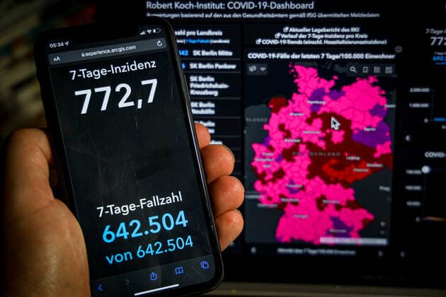 Coronavirus in Germany Covid 19 Robert Koch Institute Dashboard 22 01 2022 Robert Koch Institute 7 days Incidence 772.72 7 days Number of cases 642 504 COVID 19 cases 8 596 007 Additions of 135 461 compared with the previous day COVID 19 deaths 116 664 Additions of 179 compared with the previous day