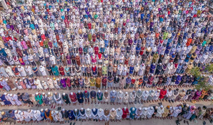 January 22, 2022, Barishal, Barishal, Bangladesh: Aerial view shows People attending a Muslim Funeral of a person who lost the battle against new Covid-19 OMICRON Variant in Barishal, Bnagladesh. Barishal Bangladesh - ZUMAr337 20220122_zip_r337_008 Copyright: xMustasinurxRahmanxAlvix