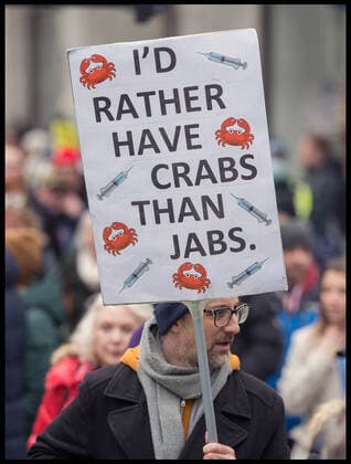 . 22 01 2022. London, United Kingdom. Anti Vax Protest at the BBC. Protest by anti vaxers including the group calling themselves Alpha Men Assemble at BBC New Broadcasting House, London  xMartynxWheatleyx xi-Imagesx IIM-23031-0022