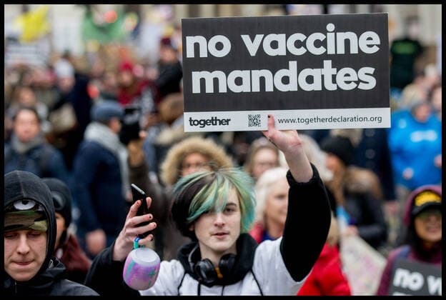 . 22 01 2022. London, United Kingdom. Anti Vax Protest at the BBC. Protest by anti vaxers including the group calling themselves Alpha Men Assemble at BBC New Broadcasting House, London  xMartynxWheatleyx xi-Imagesx IIM-23031-0023