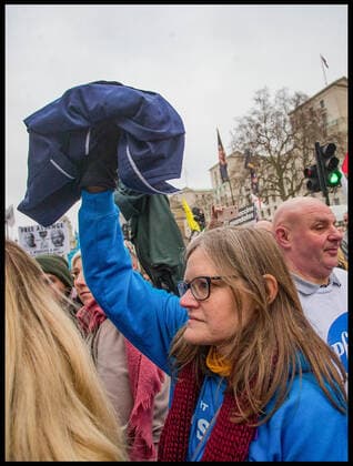 . 22 01 2022. London, United Kingdom. Anti Vax Protest at the BBC. NHS Uniforms are thrown at the gates of Downing Street during protest by anti vaxers including the group calling themselves Alpha Men Assemble in Whitehall, London  xMartynxWheatleyx xi-Imagesx IIM-23031-0053