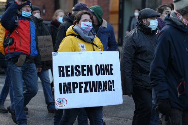 Demonstration of critics of the Corona measures in Barmbek The kick-off rally took place on Bert Kaempfert Platz From there, the protest marched in the direction of Fuhlsbüttel The demonst