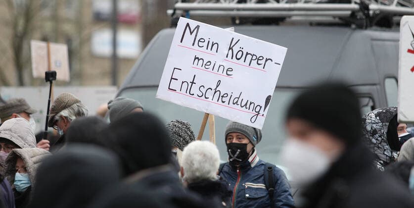 Demonstration of critics of the Corona measures in Barmbek The kick-off rally took place on Bert Kaempfert Platz From there, the protest marched in the direction of Fuhlsbüttel The demonst