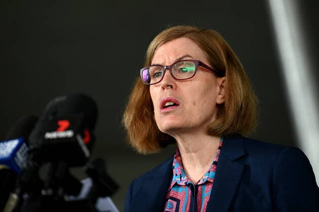 DOMINIC PERROTTET PRESSER, NSW Chief Health Officer Dr Kerry Chant speaks to the media during a press conference at Lidcombe Public School in Sydney, Sunday, January 23, 2022. ( NO ARCHIVING, EDITORIAL USE ONLY, NO USE IN BOOKS WITHOUT CONSENT SYDNEY NSW AUSTRALIA  Copyright: xBIANCAxDExMARCHIx 20220123001616056194