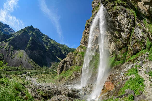 Waterfall on mountain at Cascade de Sillans, Sillans-la-Cascade, Ecrins National Park, France, ANSF00153