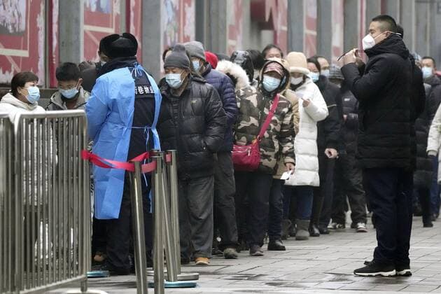 Scene ahead of Beijing Winter Olympics People line up for COVID-19 PCR testing in Beijing on Jan. 24, 2022, ahead of the Beijing Winter Olympics opening on Feb. 4.  A14AA0001200652P