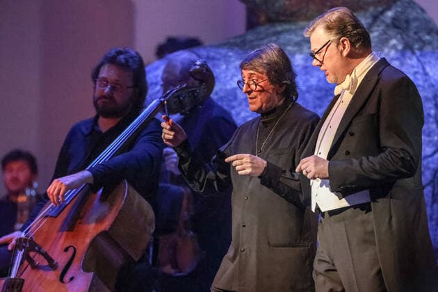 MOSCOW, RUSSIA â€“ JANUARY 24, 2022: Conductor Yuri Bashmet (L) and German operatic bass Rene Pape perform during a concert marking Bashmet s 69th birthday at the Tchaikovsky Concert Hall; the concert is held as part of the 2022 Winter International Arts Festival. Artyom Geodakyan TASS  TS120219