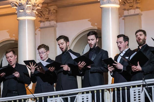 MOSCOW, RUSSIA â€“ JANUARY 24, 2022: Intrada vocal ensemble performs during a concert marking conductor Yuri Bashmet s 69th birthday at the Tchaikovsky Concert Hall; the concert is held as part of the 2022 Winter International Arts Festival. Artyom Geodakyan TASS  TS12024E