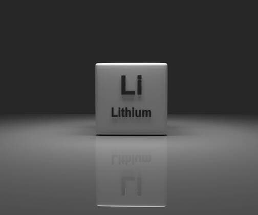 Cube with Li Lithium periodic system, 3d rendering