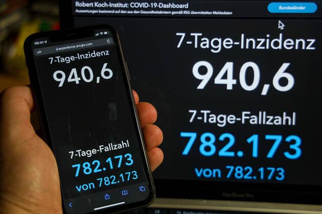 Coronavirus in Germany Covid 19 Robert Koch Institute dashboard 26 01 2022 Robert Koch Institute 7 days incidence 940.6 7 days number of cases 782 173 COVID 19 cases 9 035 795 addition by 164 000 compared to previous day COVID 19 deaths 117 126 addition by 166 compared to previous day