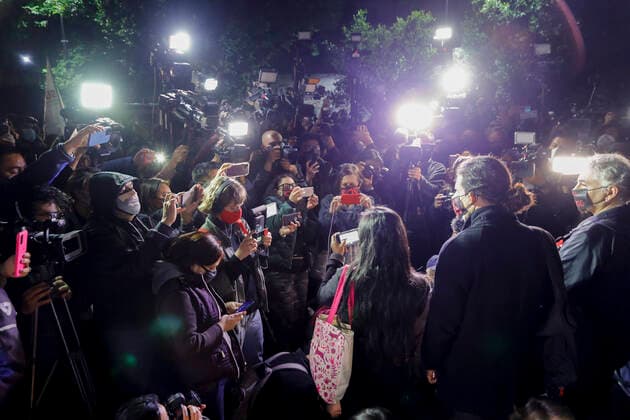 National Mobilization Demanding Justice For The Murdered Journalists Journalists offer a press conference outside of the Mexican Interior Ministry (SEGOB) during a protest to demand justice for journalists murdered in Mexico on January 25, 2021 in Mexico City, Mexico. Journalists carried out different acts of protest around the country as part of the National Mobilization Periodismo en Riesgo to demand justice for the murdered colleagues Lourdes Maldonado, Margarito Esquivel and Jose Luis Gamboa during this beginning of the year. Mexico City Mexico  Copyright: xGuillermoxGutiÃ rrezx originalFilename: gutierrez-notitle220125_npUgi.jpg