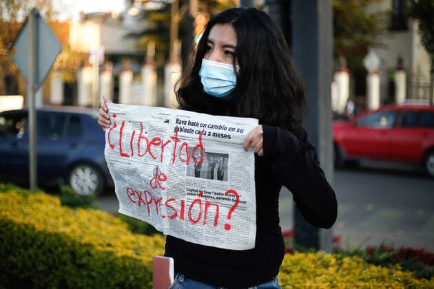 January 25, 2022, Queretaro, Mexico: A protester holds a placard during a demonstration against the murder of the three journalists Jose Luis Arenas, Margarito Martinez and Lourdes Maldonado..From 2000 to date, ARTICLE 19 has documented 148 murders of journalists in Mexico, possibly related to their work. Of the total, 136 are men and 12 are women. Queretaro Mexico - ZUMAs197 20220125_zaa_s197_163 Copyright: xCesarxGomezx