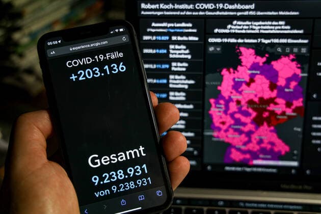 Coronavirus in Germany Covid 19 Robert Koch Institute dashboard 27 01 2022 Robert Koch Institute 7 days incidence 1017.4 7 days number of cases 846 025 COVID 19 cases 9 238 931 addition by 203 136 compared to previous day COVID 19 deaths 117 314 addition by 188 compared to previous day