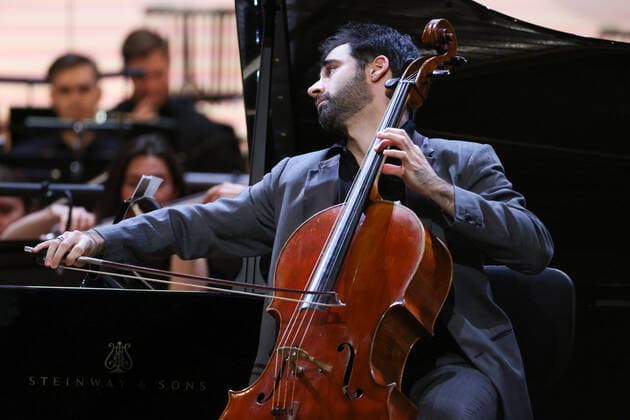 MOSCOW, RUSSIA - JANUARY 29, 2022: Spanish cellist Pablo Ferrandez performs at Tchaikovsky Concert Hall during a gala concert celebrating 100 years since the opening of the Moscow Philharmonic Society. Artyom Geodakyan TASS  TS1209A4