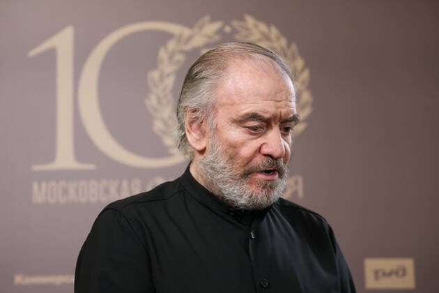 MOSCOW, RUSSIA - JANUARY 29, 2022: Mariinsky Theatre general and artistic director, conductor Valery Gergiev talks to the media before a gala concert at Tchaikovsky Concert Hall celebrating 100 years since the opening of the Moscow Philharmonic Society. Artyom Geodakyan TASS  TS1209D5