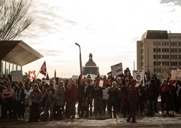 January 29, 2022, EDMONTON, AB, CANADA: People gather in support of the trucker convoy protesting measures taken by authorities to curb the spread of COVID-19 and vaccine mandates at the Alberta Legislature in Edmonton on Saturday, January 29, 2022. EDMONTON CANADA  - ZUMAc35_ 20220129_zaf_c35_100 Copyright: xJasonxFransonx