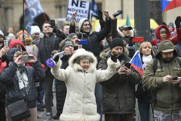 Demonstration of the Let Us Open Czechia-DOG Croaked anti-lockdown movement against amendment of pandemic bill was held on February 1, 2022, in Prague, Czech Republic. (CTKxPhoto KaterinaxSulova) CTKPhotoP2022020102950  mir