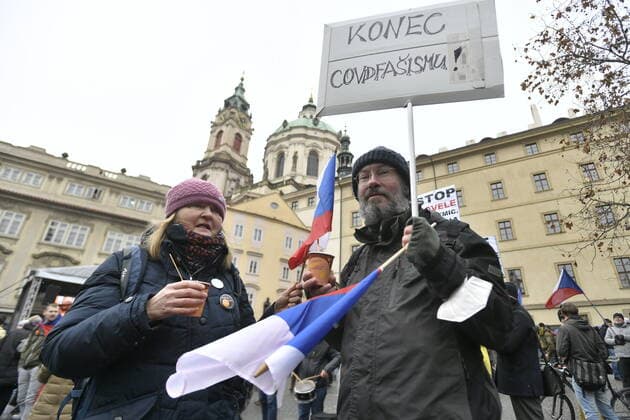 Demonstration of the Let Us Open Czechia-DOG Croaked anti-lockdown movement against amendment of pandemic bill was held on February 1, 2022, in Prague, Czech Republic. (CTKxPhoto KaterinaxSulova) CTKPhotoP2022020103065 