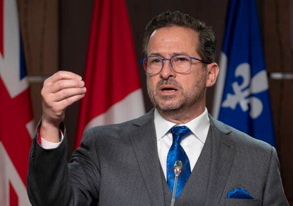 February 1, 2022, Ottawa, ON, Canada: Bloc Quebecois Leader Yves-Francois Blanchet speaks during a news conference, Tuesday, February 1, 2022 in Ottawa. Ottawa Canada  - ZUMAc35_ 20220201_zaf_c35_026 Copyright: xAdrianxWyldx