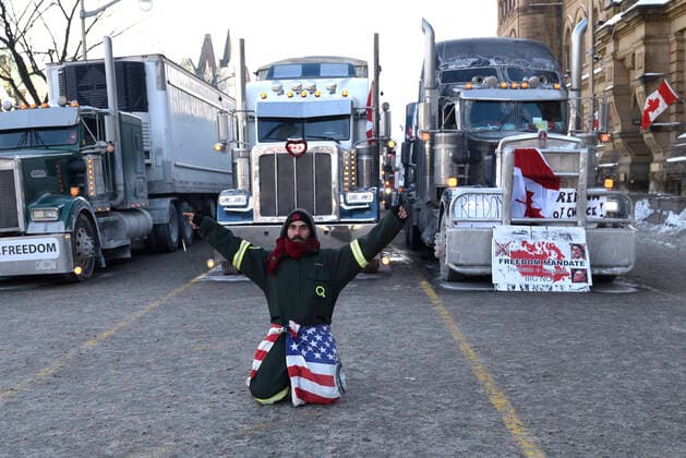 4th Day Of Trucker s Protest At Parliament Hill A supporter during the 4th Day of Trucker s protest against the mandatory vaccine policy imposed on the Canadian truckers returning from USA to avoid a two week quarantine at Parliament Hill in Ottawa-Canada Ottawa Canada  Copyright: xArindamxShivaanix originalFilename: shivaanibahuguna-notitle220201_npVgw.jpg