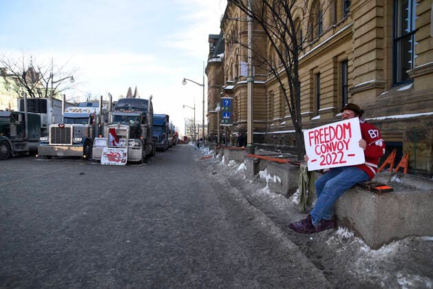 4th Day Of Trucker s Protest At Parliament Hill A supporter holding a freedom convoy-2022 sign during the 4th Day of Trucker s protest against the mandatory vaccine policy imposed on the Canadian truckers returning from USA to avoid a two week quarantine at Parliament Hill in Ottawa-Canada Ottawa Canada  Copyright: xArindamxShivaanix originalFilename: shivaanibahuguna-notitle220201_npbrX.jpg