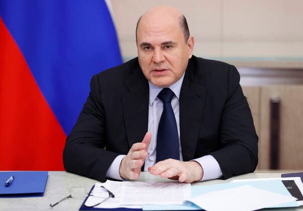 Russia Mishustin Coronavirus Governmental Board 6752766 02.02.2022 Russian Prime Minister Mikhail Mishustin chairs a meeting of the bureau of the governmental board to fight the spread of the coronavirus in Russia, via teleconference call, in Moscow, Russia. Dmitry Astakhov Sputnik Moscow Russia  Copyright: xDmitryxAstakhovx