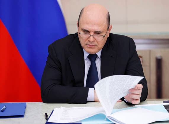 Russia Mishustin Coronavirus Governmental Board 6752767 02.02.2022 Russian Prime Minister Mikhail Mishustin chairs a meeting of the bureau of the governmental board to fight the spread of the coronavirus in Russia, via teleconference call, in Moscow, Russia. Dmitry Astakhov Sputnik Moscow Russia  Copyright: xDmitryxAstakhovx