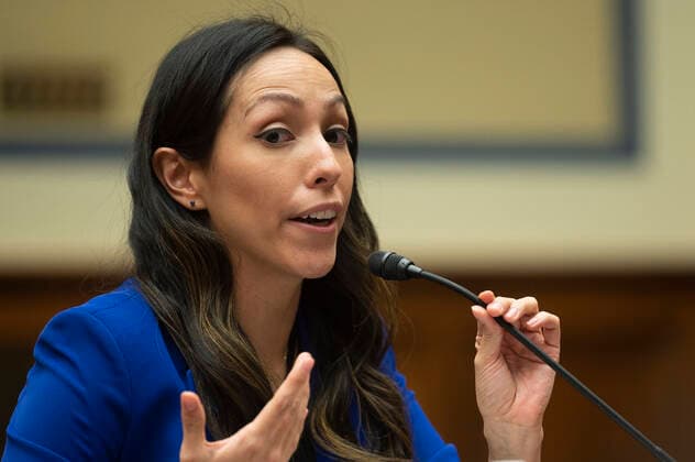February 3, 2022, Washington, District of Columbia, USA: Ana Nunez, former Coordinator of Business Development & Client Service and Account Executive for the NFL™s Washington Football Team, testifies before the House Oversight Committee during a roundtable Examining the Washington Football Team™s Toxic Workplace Culture on Capitol Hill in Washington, DC, on February 3, 2022 Washington USA - ZUMAs152 20220203_zaa_s152_152 Copyright: xJimxWatsonx-xPoolxviaxCNPx