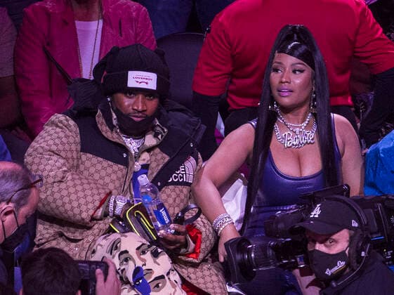 February 3, 2022, Los Angeles, California, USA: Rapper Nicki Minaj attends NBA game of the Los Angeles Clippers versus the Los Angeles Lakers on Thursday February 3, 2022 at Crypto.com Arena in Los Angeles, California. Clippers defeat Lakers, 111-110. ARIANA RUIZ PI Los Angeles USA - ZUMAp124 1009535568st Copyright: xArianaxRuizx