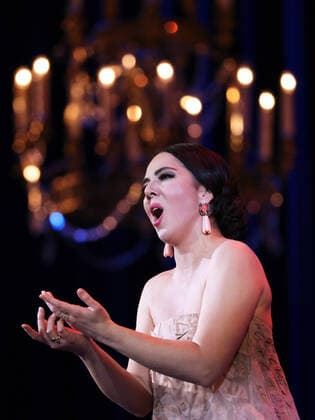 MOSCOW, RUSSIA â€“ FEBRUARY 6, 2022: Soprano Laura Meenen of the Mariinsky Academy of Young Opera Singers performs in the final of the 25th edition of Competizione dell Opera, an annual international singing contest of Italian Opera, at the Bolshoi Theatre. Competizione dell Opera, which was founded in 1996 by German cultural manager Hans-Joachim Frey, is aimed at helping young opera singers at the start of their careers. Artyom Geodakyan TASS  TS1219EA
