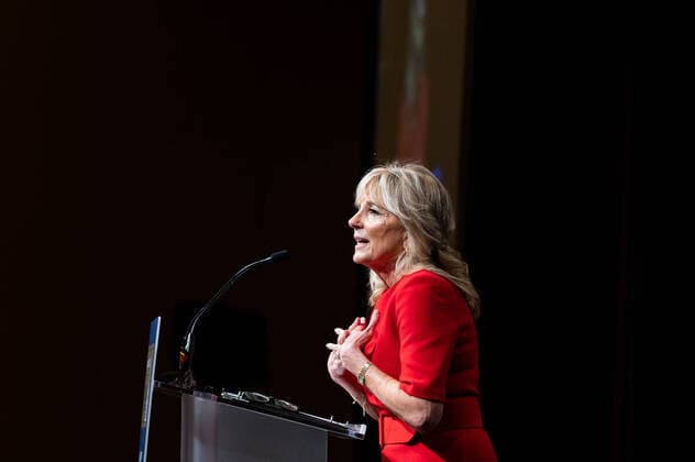 February 7, 2022, Washington, DC, United States: February 7, 2022 - Washington, DC, United States: First Lady JILL BIDEN speaking at the 2022 Community College National Legislative Summit. Washington United States - ZUMAb161 20220207_zap_b161_013 Copyright: xMichaelxBrochsteinx