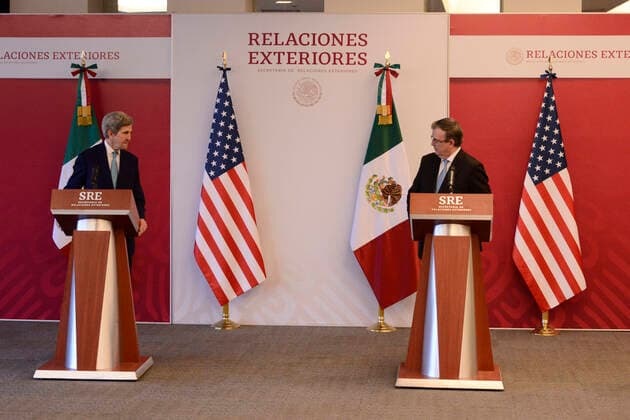 John Kerry Working Visit To Mexico MEXICO CITY, MEXICO - FEBRUARY 9, 2022: John Kerry, US Special Presidential Envoy for Climate and Mexico™s Foreign Affairs Minister Marcelo Ebrard during a press conference to discuss climate change and electricity reform at the Foreign Office. On February 9, 2022 in Mexico City, Mexico. (Photo by Carlos Tischler Eyepix Group) Copyright: xCarlosxTischlerx xEyepixxGroupx EYEPIX_CT_09022022_55524