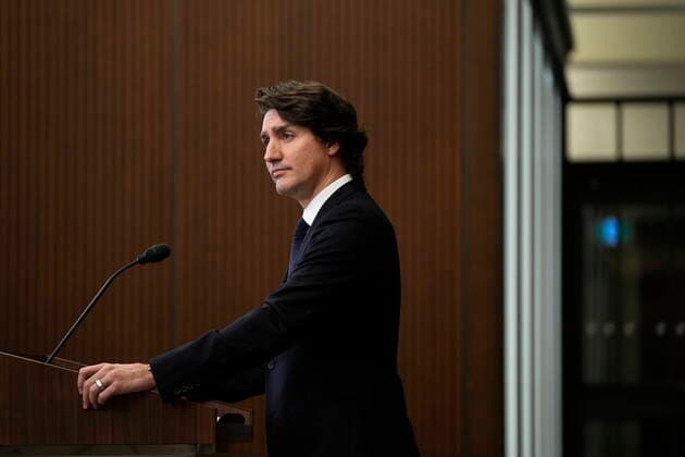 February 11, 2022, Ottawa, ON, CAN: Prime Minister Justin Trudeau listens to a question during a media availability about the ongoing protests in Ottawa and blockades at various Canada-U.S. borders, in West Block on Parliament Hill, in Ottawa on Friday, Feb. 11, 2022. Ottawa CAN  - ZUMAc35_ 20220211_zaf_c35_149 Copyright: xJustinxTangx