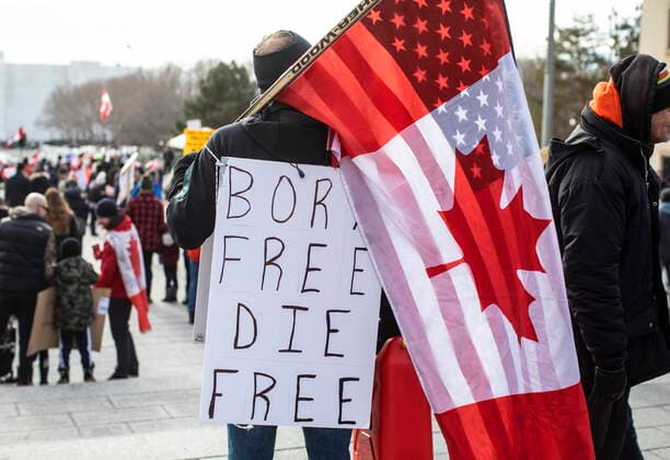 February 12, 2022, EDMONTON, AB, CANADA: Protestors against COVID-19 restrictions attend a rally in support of a trucker convoy in Edmonton Alta, on Saturday February 12, 2021. EDMONTON CANADA  - ZUMAc35_ 20220212_zaf_c35_210 Copyright: xJasonxFransonx