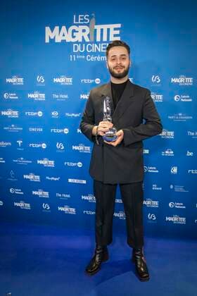scriptwriter Hippolyte Leibovici poses after winning the Magritte for best documentary short film at the Magritte du Cinema film awards ceremony, Saturday 12 February 2022, in Brussels. The prizes are awarded to movies of Belgian French-speaking producers.  PAUL-HENRIxVERLOOY 9316591