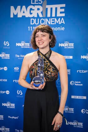 decorator Lisa Etienne poses after winning the Magritte for best scenery during the Magritte du Cinema film awards ceremony, Saturday 12 February 2022, in Brussels. The prizes are awarded to movies of Belgian French-speaking producers.  PAUL-HENRIxVERLOOY 9319110