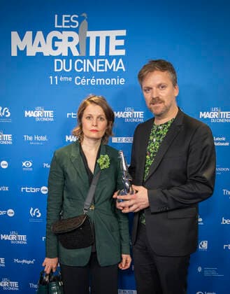 Directors Ann Sirot & Raphaël Balboni pose after winning the Magritte for best film during the Magritte du Cinema film awards ceremony, Saturday 12 February 2022, in Brussels. The prizes are awarded to movies of Belgian French-speaking producers.  PAUL-HENRIxVERLOOY 9332141