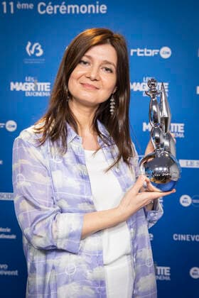 Director Teodora Ana Mihai poses after winning the Magritte for best Flemish film during the Magritte du Cinema film awards ceremony, Saturday 12 February 2022, in Brussels. The prizes are awarded to movies of Belgian French-speaking producers.  PAUL-HENRIxVERLOOY 9333655