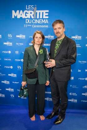 Directors Ann Sirot & Raphaël Balboni pose after winning the Magritte for best film during the Magritte du Cinema film awards ceremony, Saturday 12 February 2022, in Brussels. The prizes are awarded to movies of Belgian French-speaking producers.  PAUL-HENRIxVERLOOY 9335920