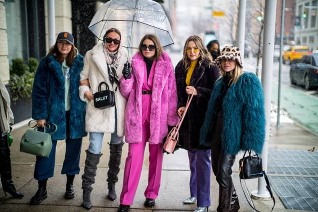 February 13, 2022, New York, New York, U.S: New York City Fashion influencers pose for photos during fashion week outside of Spring Studios in New York. The influencers are attending the early show case Ã¢â‚¬oeIn The BlackÃ¢â‚¬Â at New York Fashion Week. New York U.S. - ZUMAp140 20220213_zap_p140_018 Copyright: xBrianxBranchxPricex