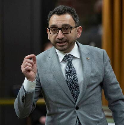 February 14, 2022, Ottawa, ON, Canada: Minister of Transport Omar Alghabra rises during Question Period, Monday, February 14, 2022 in Ottawa. Ottawa Canada  - ZUMAc35_ 20220214_zaf_c35_141 Copyright: xAdrianxWyldx