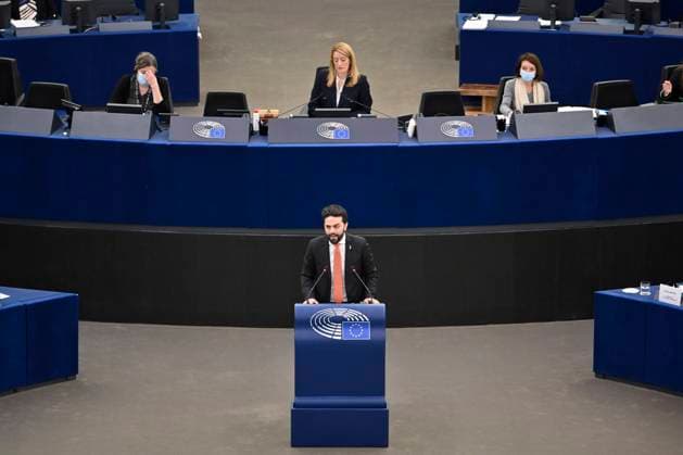 Marco Zanni bei einer Plenartagung zur Sicherheit in Europa und die militärische Bedrohung der Ukraine durch Russland im Plenarsaal des Europäischen Parlaments. Straßburg, 16.02.2022 Foto:xD.xAnoraganingrumx xFuturexImage