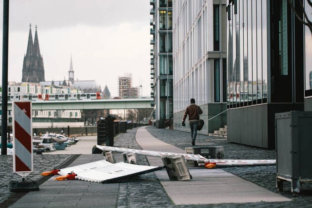 Severe Storm Reaches In Cologne several road signs lie on the ground in Cologne as severe storm and high winds slam the northern Germany on Feb 17, 2022 Cologne Germany  Copyright: xYingxTangx originalFilename: tang-notitle220217_npXiY.jpg