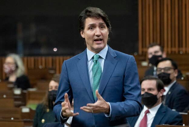 February 17, 2022, Ottawa, ON, Canada: Prime Minister Justin Trudeau speaks about the implementation of the Emergencies Act, Thursday, February 17, 2022 in Ottawa. Ottawa Canada  - ZUMAc35_ 20220217_zaf_c35_005 Copyright: xAdrianxWyldx