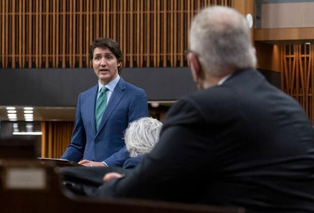 February 17, 2022, Ottawa, ON, Canada: Prime Minister Justin Trudeau speaks about the implementation of the Emergencies Act, Thursday, February 17, 2022 in Ottawa. Ottawa Canada  - ZUMAc35_ 20220217_zaf_c35_009 Copyright: xAdrianxWyldx