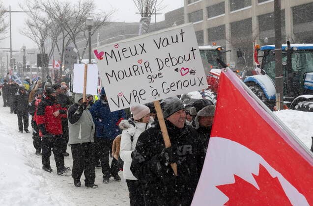 February 19, 2022, QUEBEC, PQ, Canada: Hundreds of people demonstrate against COVID-19 measures in front of the legislature in Quebec City, Saturday, Feb. 19, 2022. QUEBEC Canada  - ZUMAc35_ 20220219_zaf_c35_087 Copyright: xJacquesxBoissinotx