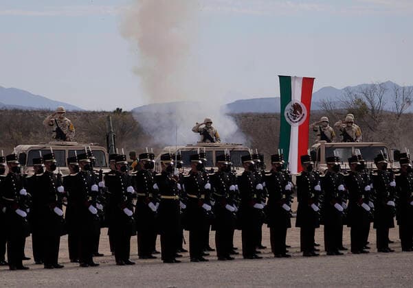 109th Anniversary Of The Mexican Army Members of the army during the commemoration of the 109th Anniversary of the Mexican Army in Ramos Arizpe, Coahuila. The past that shaped this armed force and laid the foundations for what it is today dates back to the Mexican Revolution, with the enactment of Decree 1421 on 19 February 1913, issued by the XXII Congress of the State of Coahuila, by which the government of Victoriano Huerta was disowned, empowering Governor Venustiano Carranza to arm forces and restore constitutional order. Ramos Arizpe Coahuila Ramos Arizpe Coahuila Mexico  Copyright: xGerardoxVieyrax originalFilename: vieyra-notitle220219_npwr1.jpg