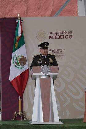 109th Anniversary Of The Mexican Army Luis Cresencio Sandoval Gonzalez, Secretary of National Defence, during the commemoration of the 109th Anniversary of the Mexican Army in Ramos Arizpe, Coahuila. The past that shaped this armed force and laid the foundations for what it is today dates back to the Mexican Revolution, with the enactment of Decree 1421 on 19 February 1913, issued by the XXII Congress of the State of Coahuila, which disowned the government of Victoriano Huerta, empowering Governor Venustiano Carranza to arm forces and restore constitutional order. Ramos Arizpe Coahuila Ramos Arizpe Coahuila Mexico  Copyright: xGerardoxVieyrax originalFilename: vieyra-notitle220219_np4Qu.jpg