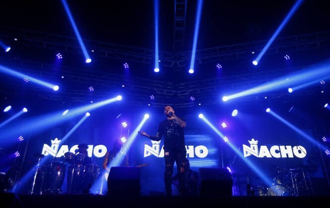 February 20, 2022, Valencia, Carabobo, Venezuela: February 19, 2022. Miguel Ignacio Mendoza Donatti, better known as Nacho . Venezuelan singer, during a concert in the Hotel Hesperia, from Valencia, Carabobo state. Photo: Valencia Venezuela - ZUMAhe3_ 20220220_zbp_he3_011 Copyright: xJuanxCarlosxHernandezx