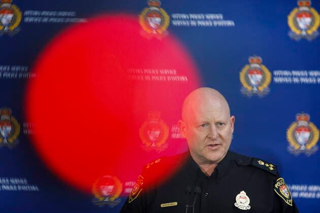 February 20, 2022, OTTAWA, ON, CANADA: Ottawa interim police chief Steve Bell speaks to reporters during a press conference in Ottawa, Sunday, Feb. 20, 2022. OTTAWA CANADA  - ZUMAc35_ 20220220_zaf_c35_083 Copyright: xColexBurstonx